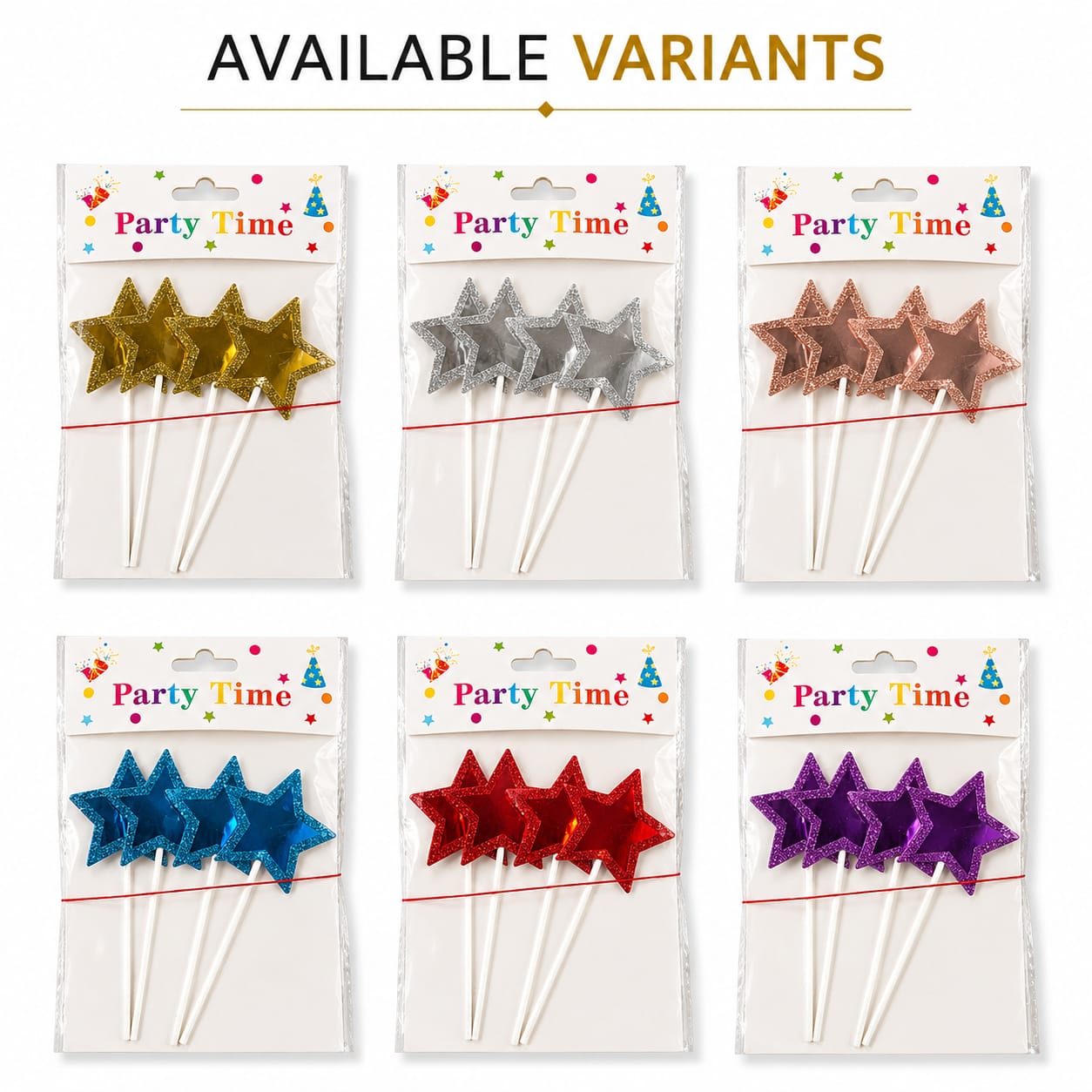 Gold Star Cake Topper Set – Glitter Star Birthday Cake Decoration