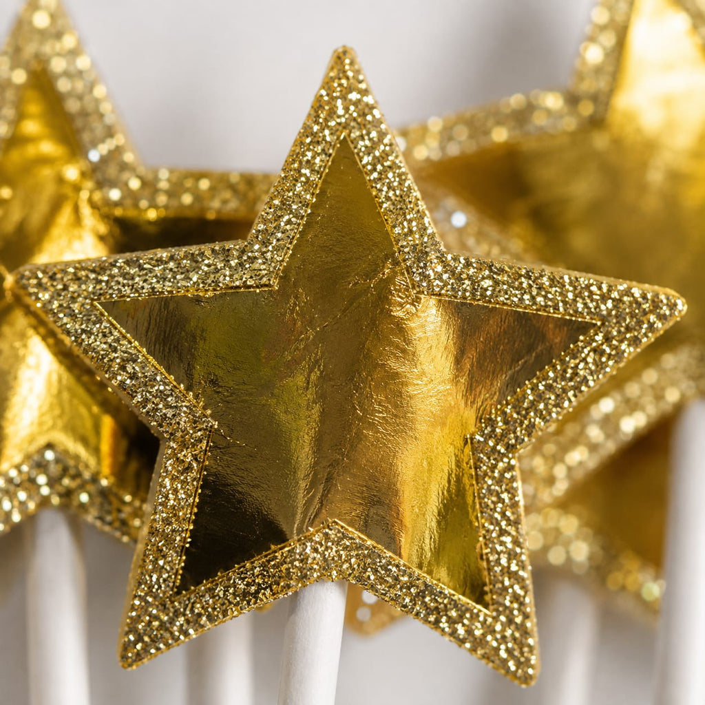Gold Star Cake Topper Set – Glitter Star Birthday Cake Decoration
