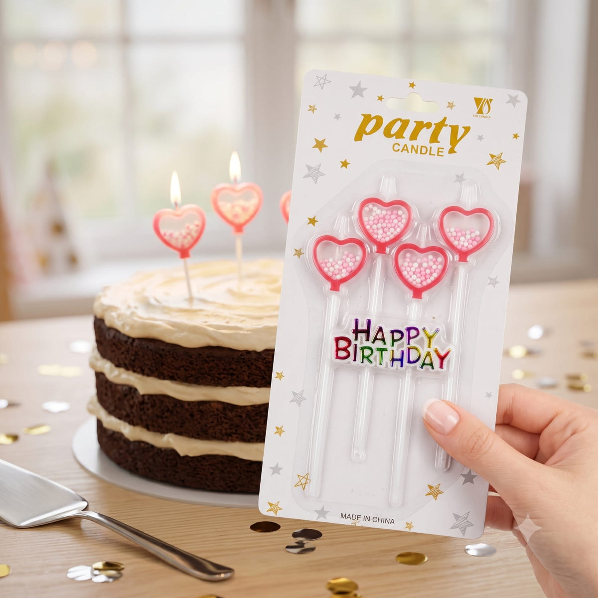 Happy Birthday Heart Shape Cake Candles Set | Birthday Cake Decoration