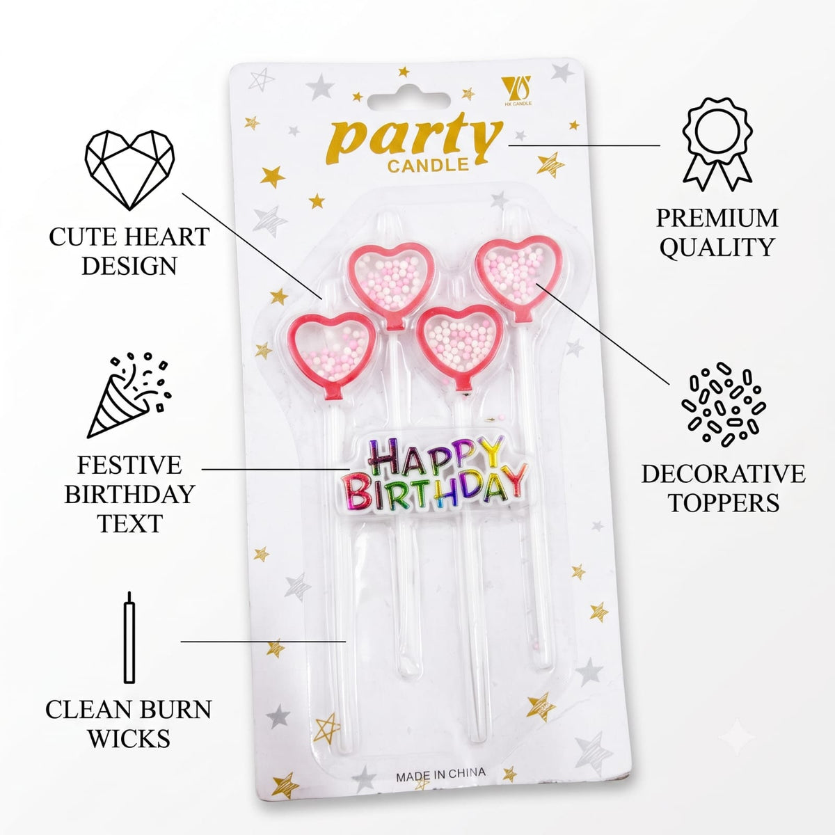 Happy Birthday Heart Shape Cake Candles Set | Birthday Cake Decoration