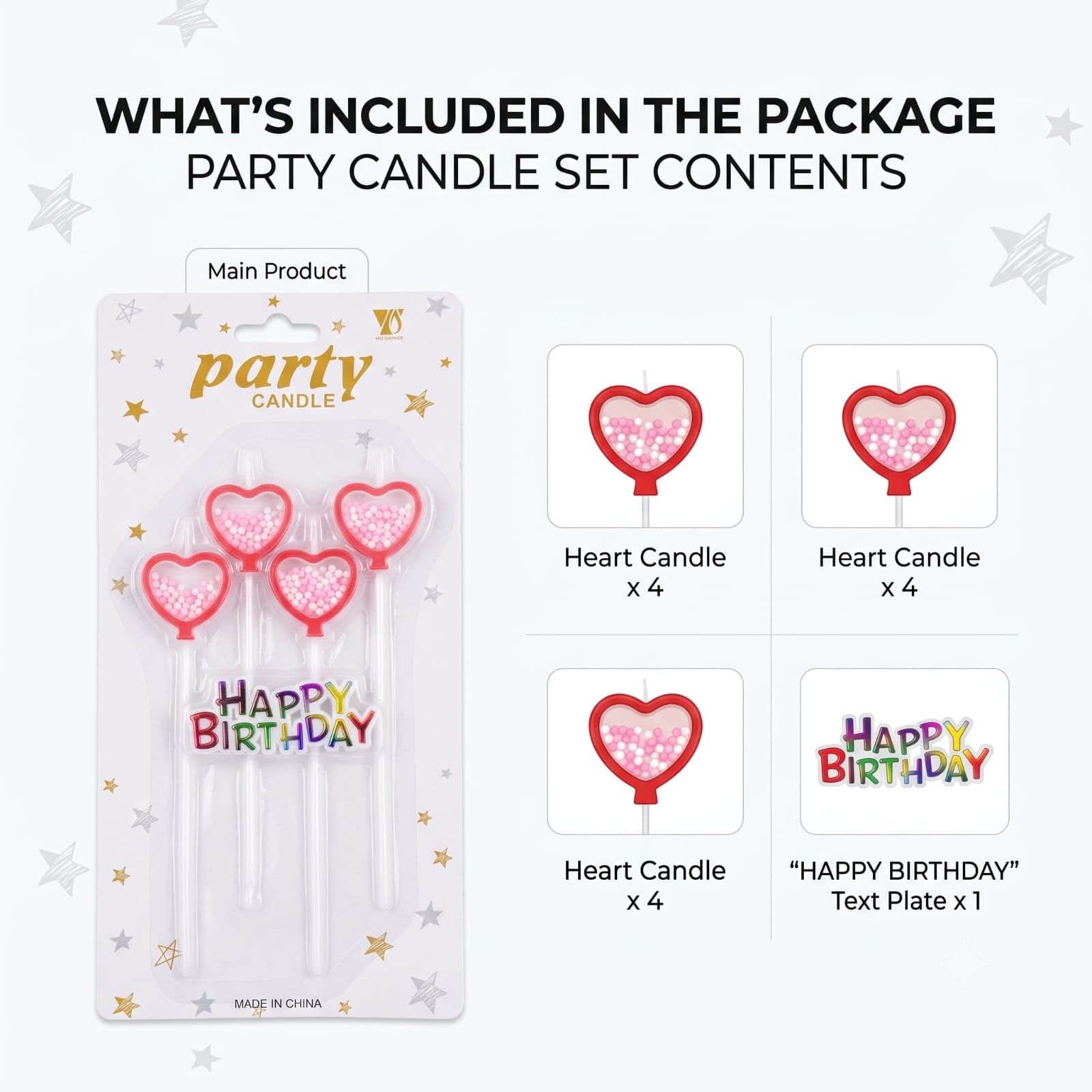 Happy Birthday Heart Shape Cake Candles Set | Birthday Cake Decoration
