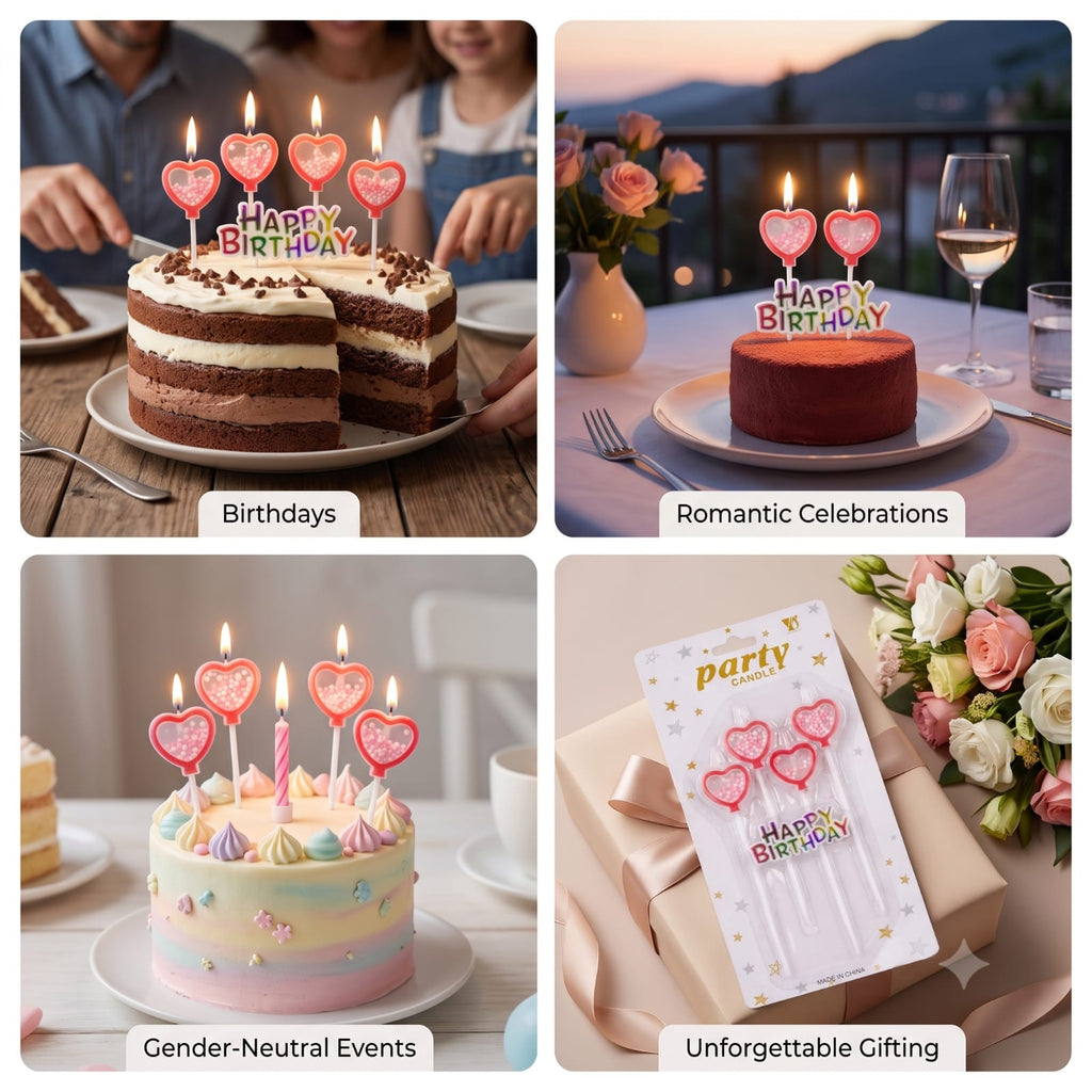 Happy Birthday Heart Shape Cake Candles Set | Birthday Cake Decoration