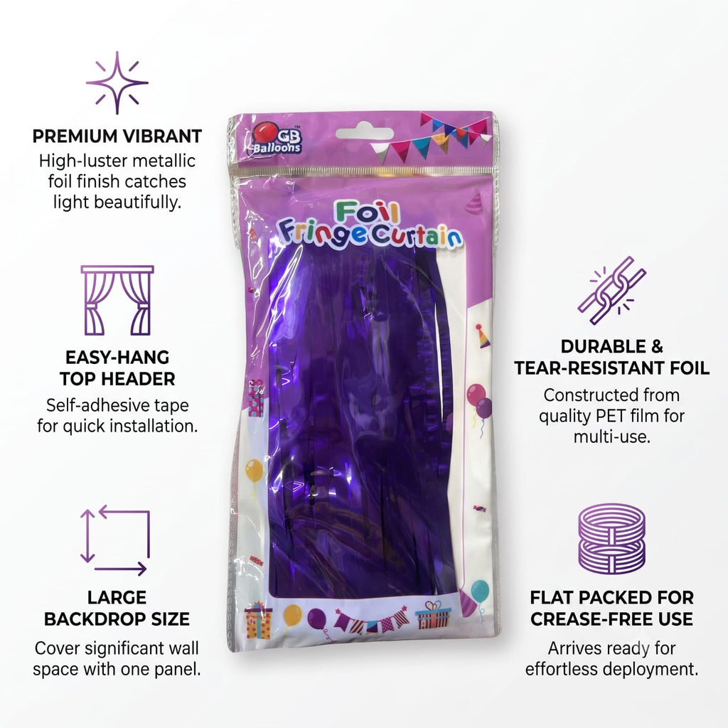 Purple Foil Fringe Curtain | Metallic Party Backdrop for Birthday & Events