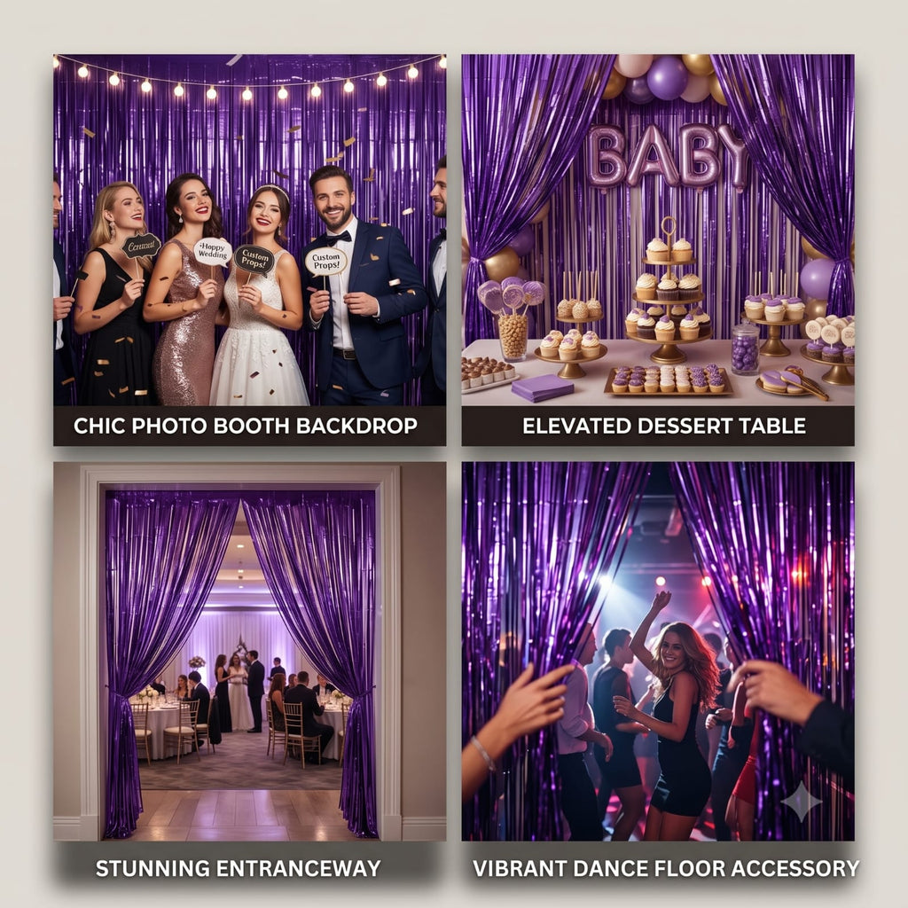 Purple Foil Fringe Curtain | Metallic Party Backdrop for Birthday & Events