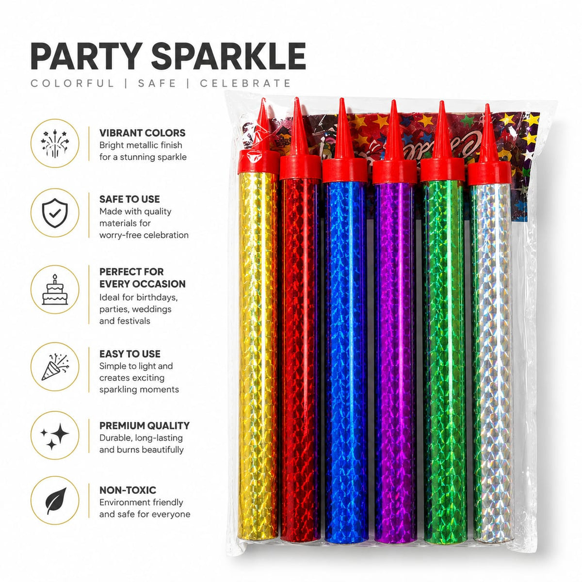 Metallic Party Popper Tubes – Multicolor Confetti Popper for Birthday & Celebrations