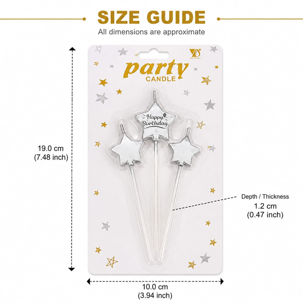 Silver Star Happy Birthday Cake Candles – 3 Pc Set | Birthday Cake Decoration