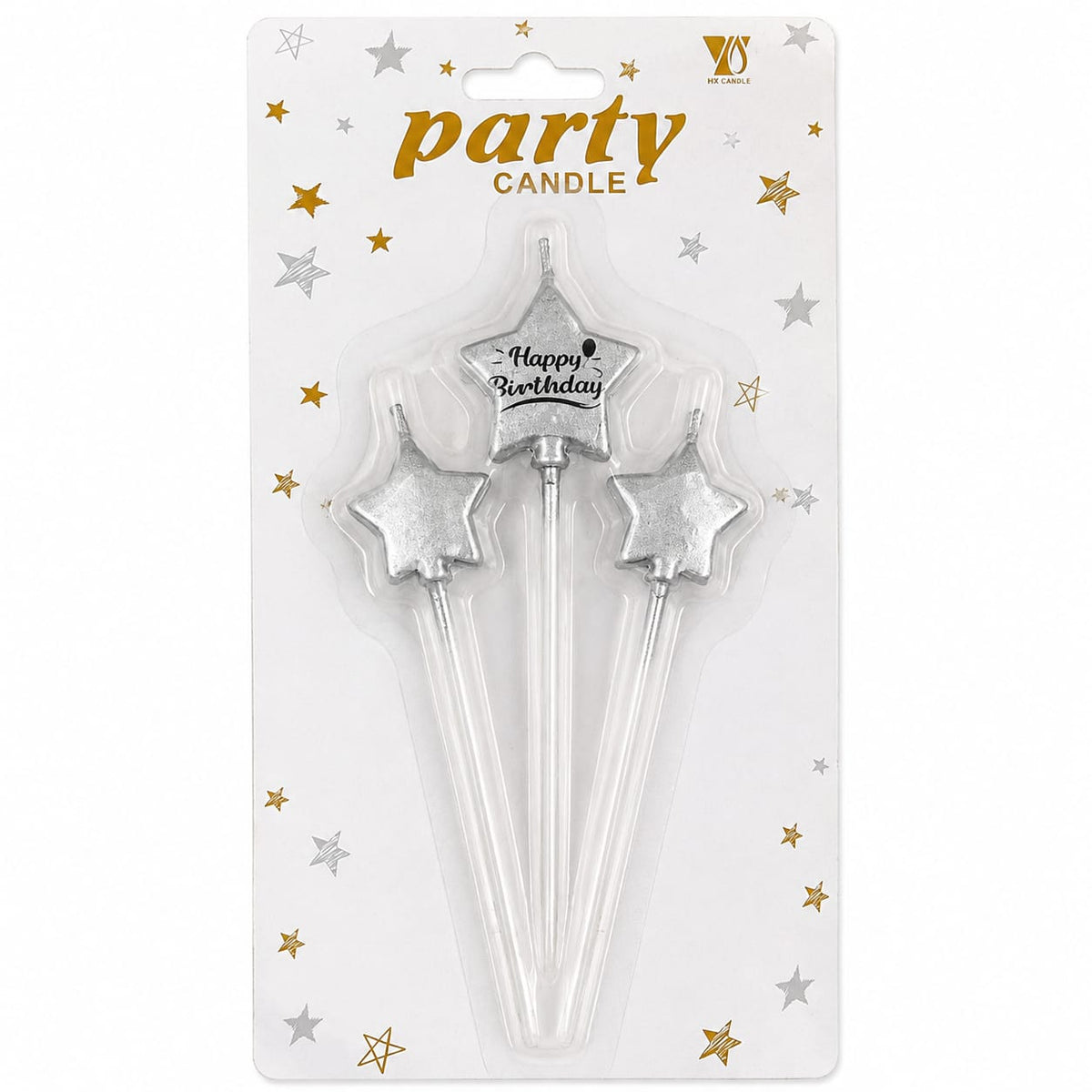 Silver Star Happy Birthday Cake Candles – 3 Pc Set | Birthday Cake Decoration