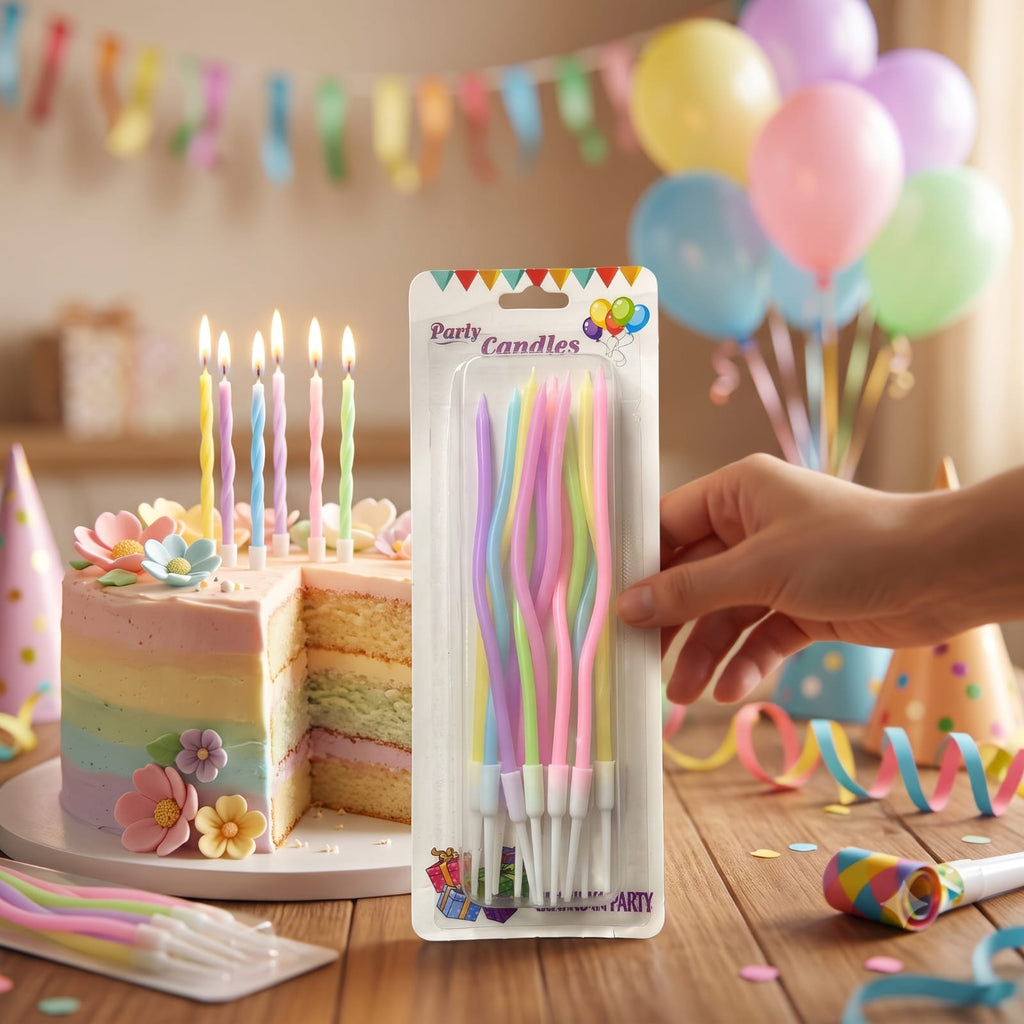 Pastel Spiral Birthday Candles – Multicolor Party Cake Candles
