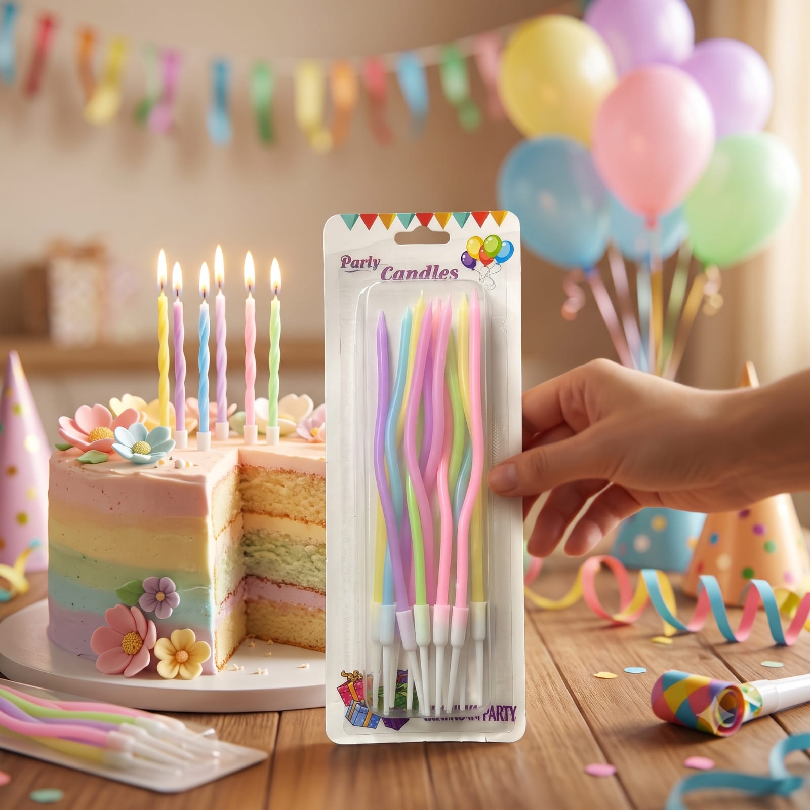 Pastel Spiral Birthday Candles – Multicolor Party Cake Candles