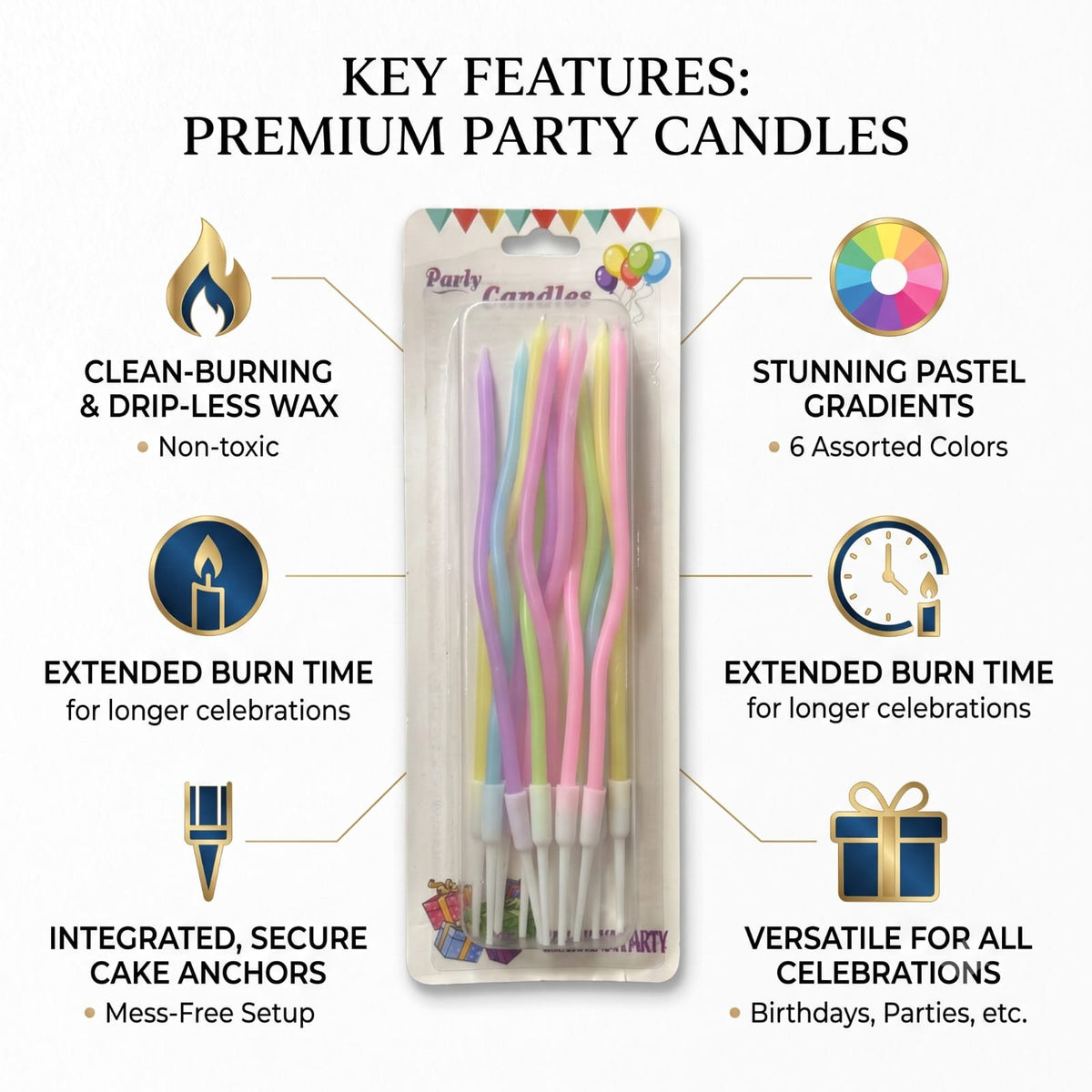 Pastel Spiral Birthday Candles – Multicolor Party Cake Candles