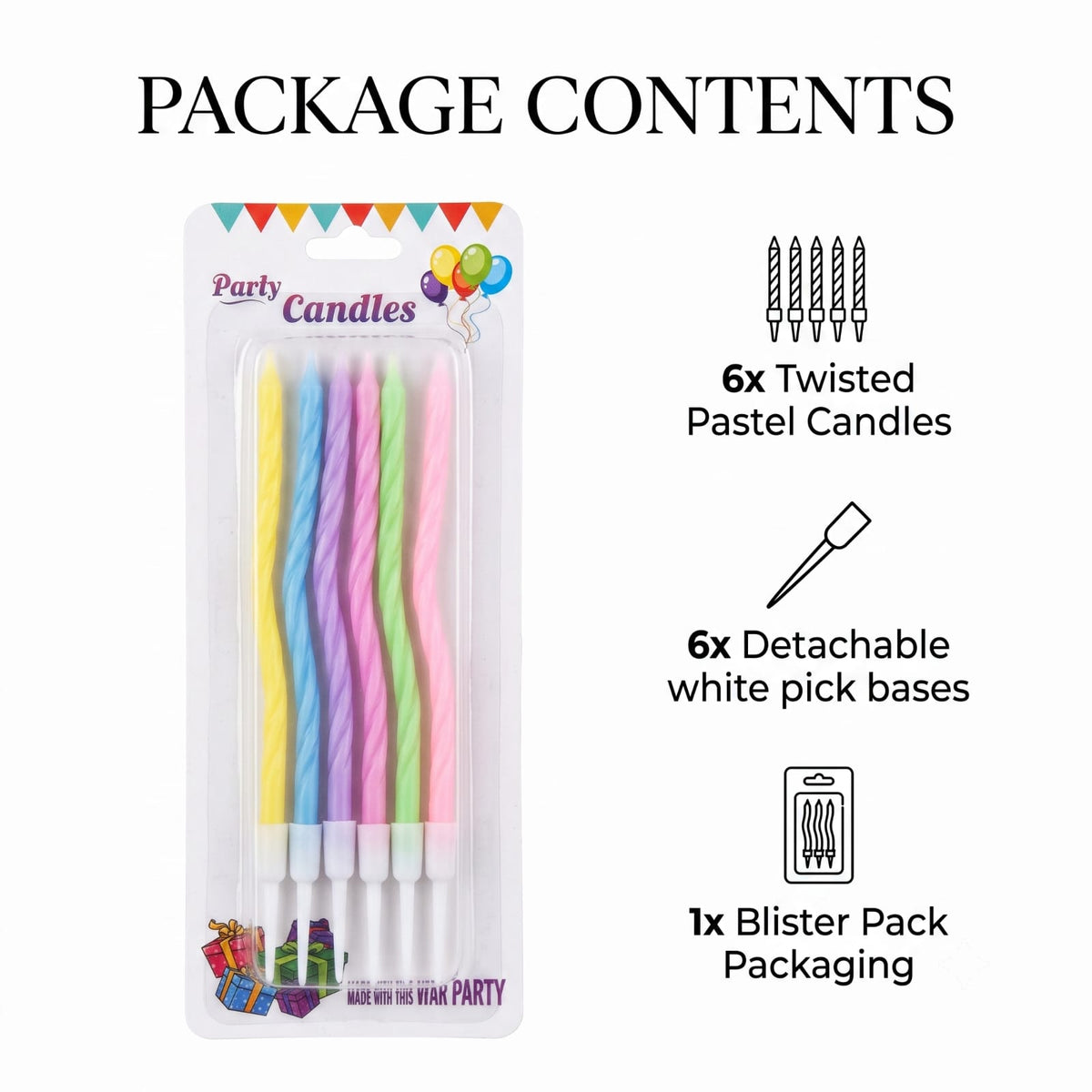 Pastel Spiral Birthday Candles – Multicolor Party Cake Candles