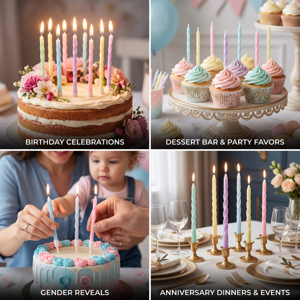 Pastel Spiral Birthday Candles – Multicolor Party Cake Candles