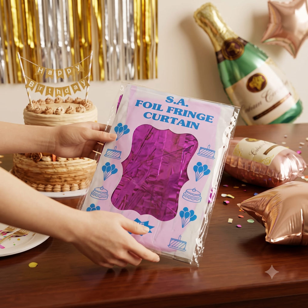 Pink Foil Fringe Curtain 1 Pc | Metallic Party Backdrop Decoration | Birthday & Celebration Decor