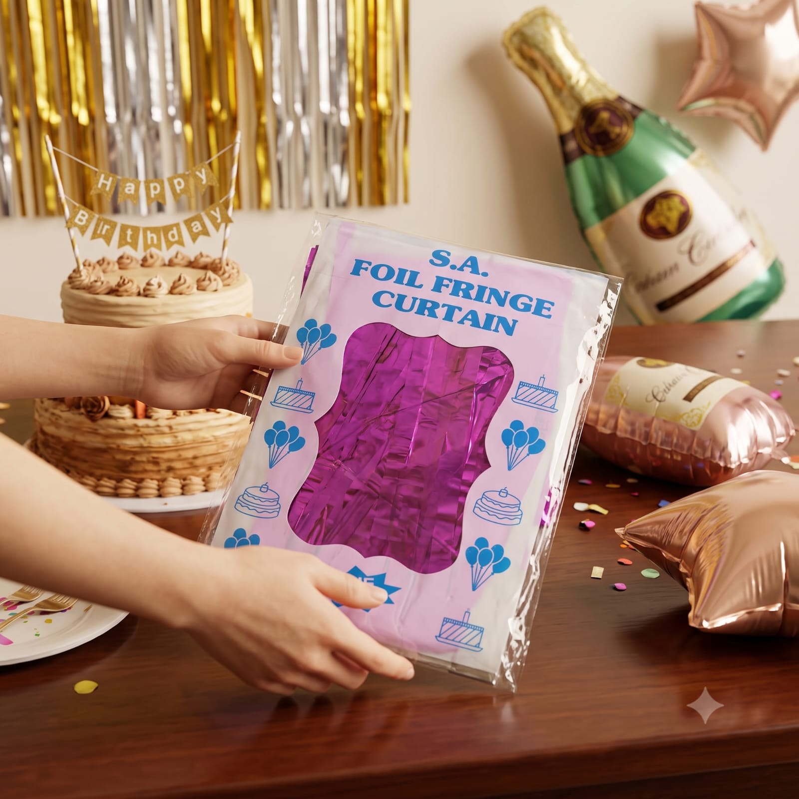 Pink Foil Fringe Curtain 1 Pc | Metallic Party Backdrop Decoration | Birthday & Celebration Decor