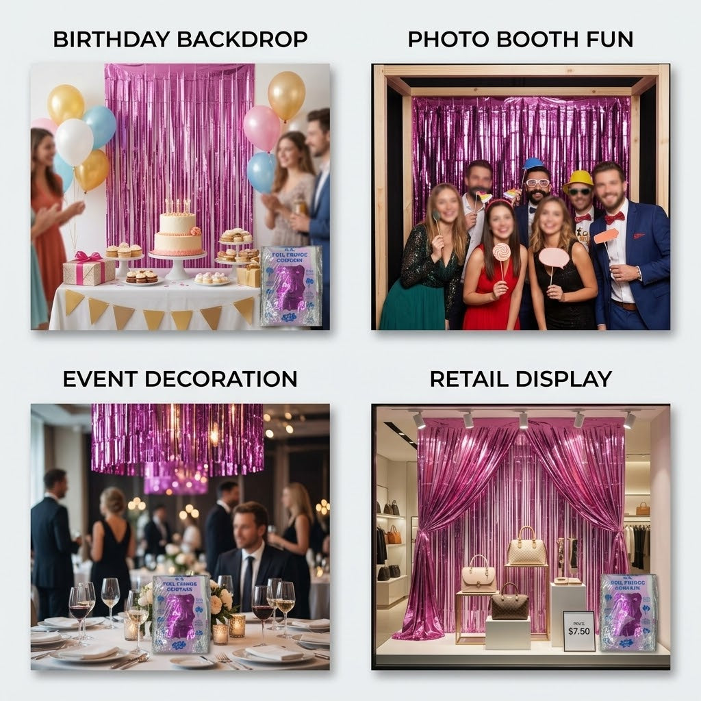 Pink Foil Fringe Curtain 1 Pc | Metallic Party Backdrop Decoration | Birthday & Celebration Decor