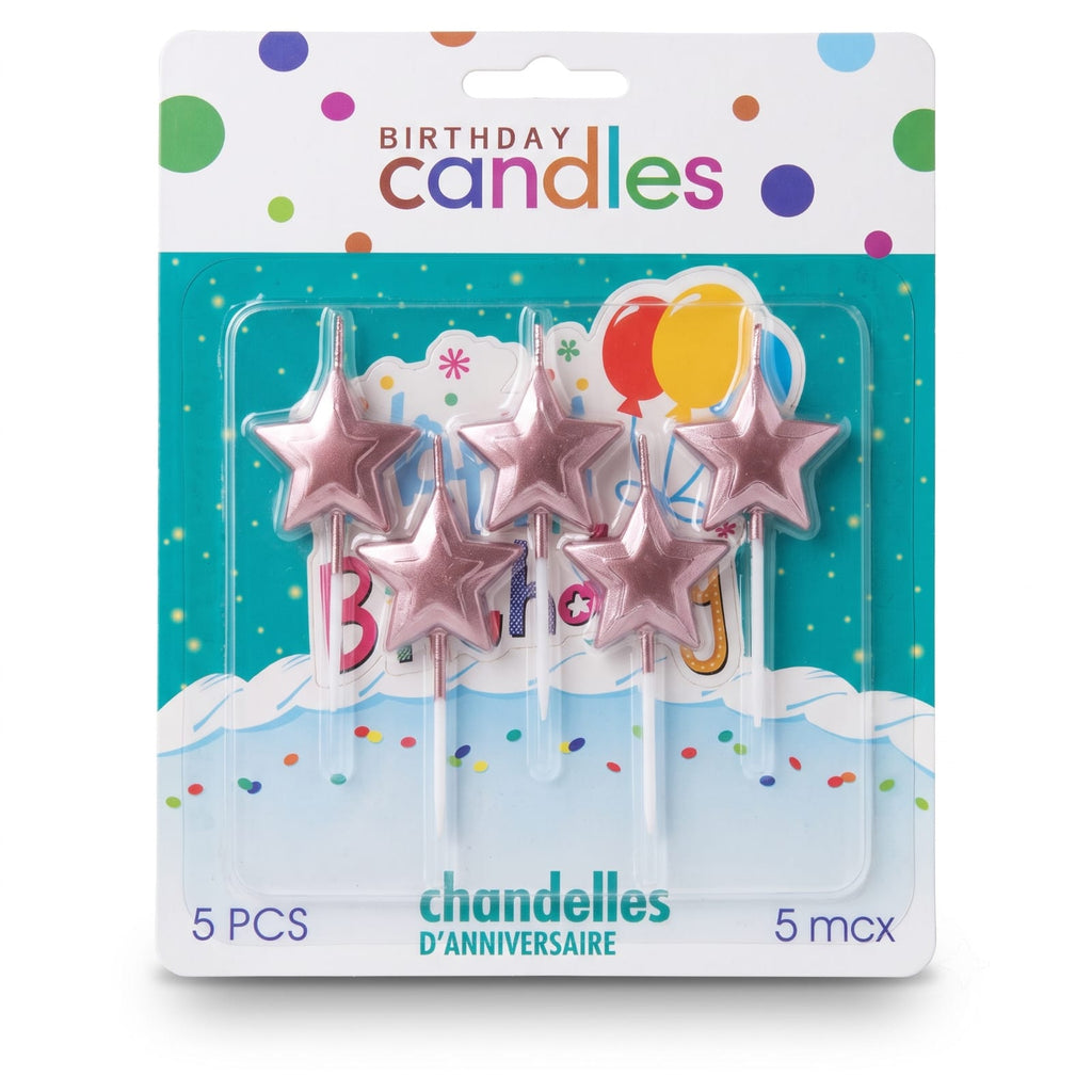 Pink Star Birthday Candles Set of 5 | Star Shaped Cake Candles | Birthday Cake & Party Decoration