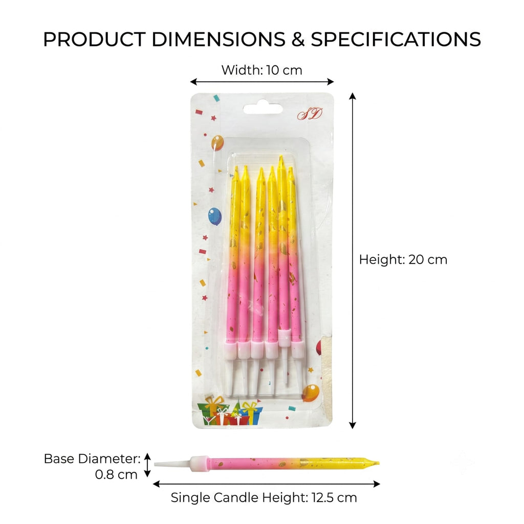 Pink & Yellow Birthday Candles Set of 6 | Gold Confetti Cake Candles with Holders | Party Cake Decoration