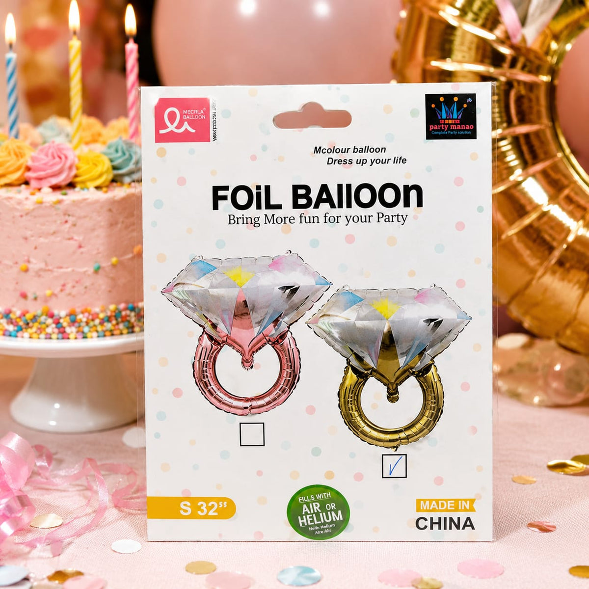 Gold Ring Foil Balloon 32 Inch | Diamond Ring Balloon Decoration | Wedding, Engagement & Proposal Party Decor
