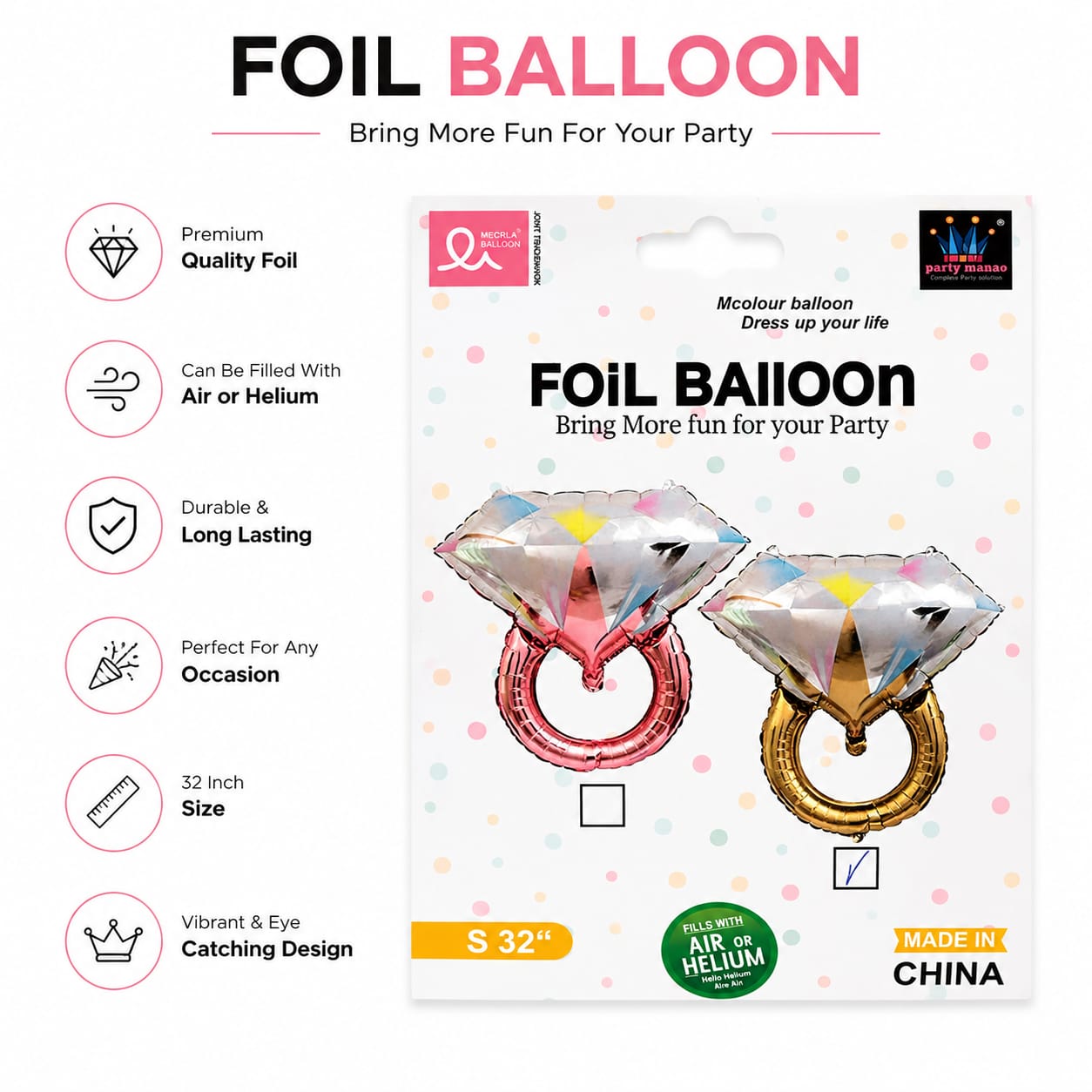 Gold Ring Foil Balloon 32 Inch | Diamond Ring Balloon Decoration | Wedding, Engagement & Proposal Party Decor