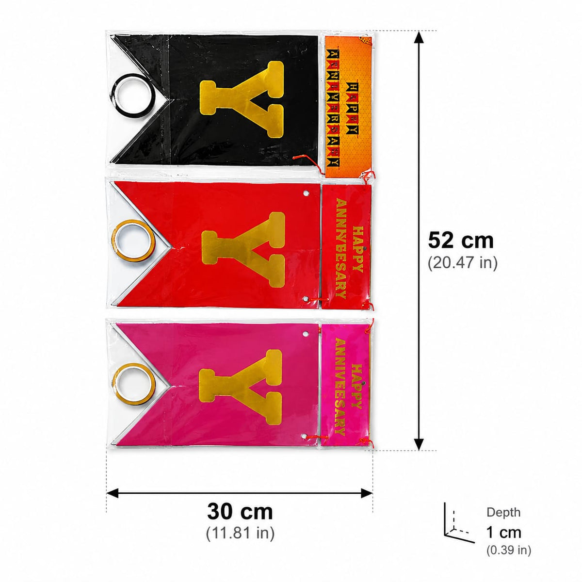 Happy Anniversary Banner Decoration Set | Black, Red & Pink Hanging Bunting | Anniversary Party Decor