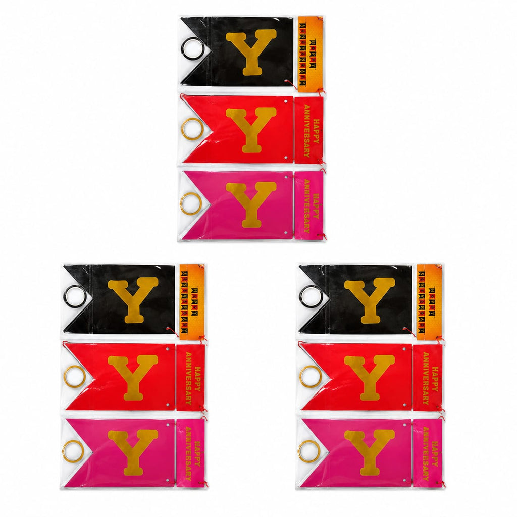 Happy Anniversary Banner Decoration Set | Black, Red & Pink Hanging Bunting | Anniversary Party Decor