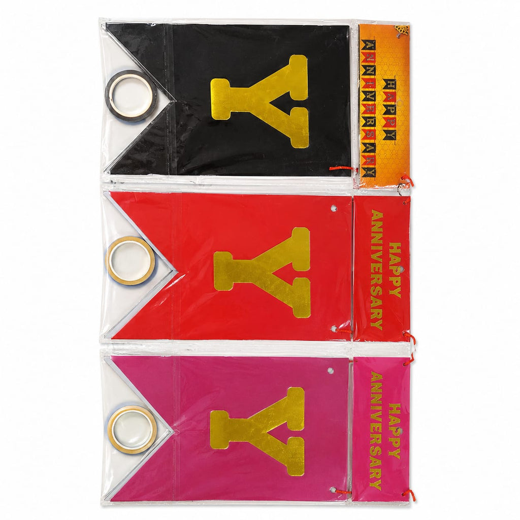 Happy Anniversary Banner Decoration Set | Black, Red & Pink Hanging Bunting | Anniversary Party Decor