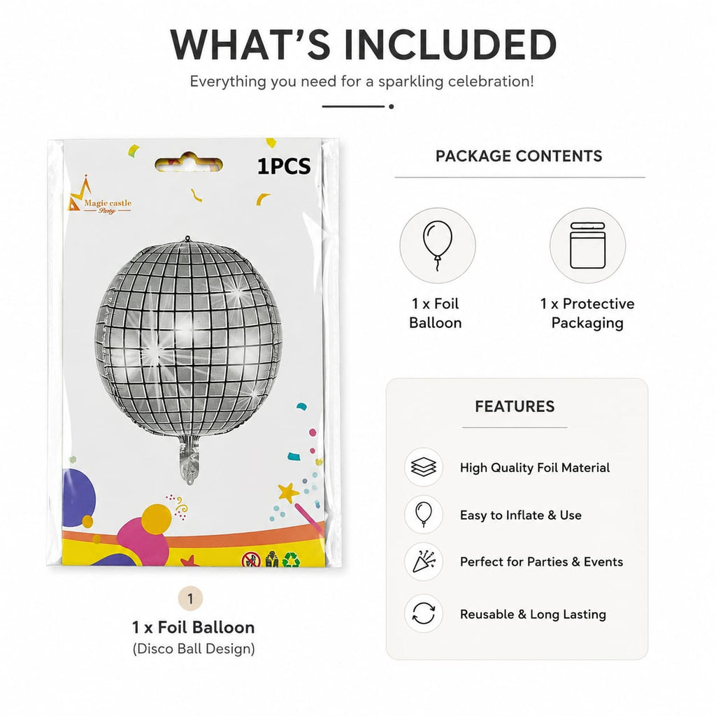 Silver Disco Ball Foil Balloon | 1 Pc Mirror Ball Balloon | Birthday, Party & Event Decoration