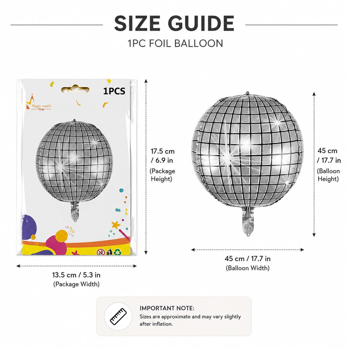 Silver Disco Ball Foil Balloon | 1 Pc Mirror Ball Balloon | Birthday, Party & Event Decoration