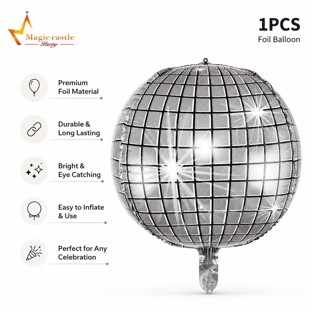 Silver Disco Ball Foil Balloon | 1 Pc Mirror Ball Balloon | Birthday, Party & Event Decoration
