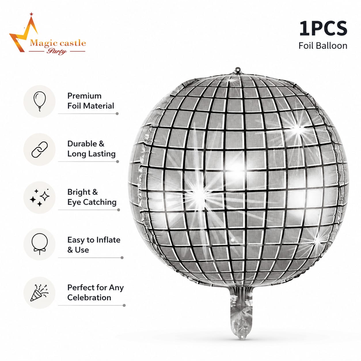 Silver Disco Ball Foil Balloon | 1 Pc Mirror Ball Balloon | Birthday, Party & Event Decoration