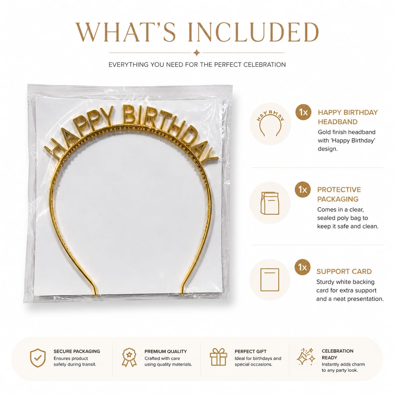Happy Birthday Gold Tiara Headband | Birthday Crown for Women & Girls | Birthday Party Accessories