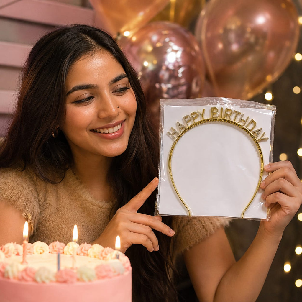 Happy Birthday Gold Tiara Headband | Birthday Crown for Women & Girls | Birthday Party Accessories