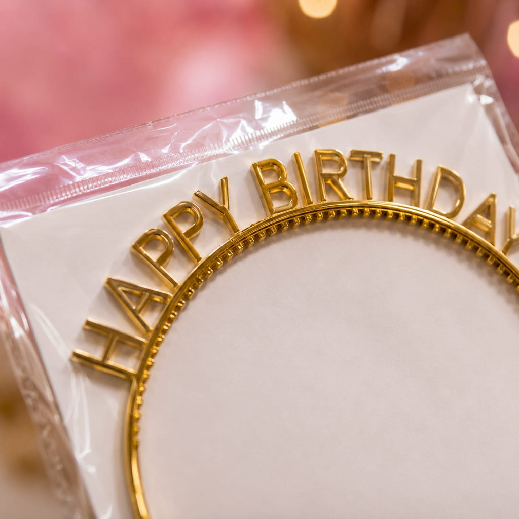 Happy Birthday Gold Tiara Headband | Birthday Crown for Women & Girls | Birthday Party Accessories