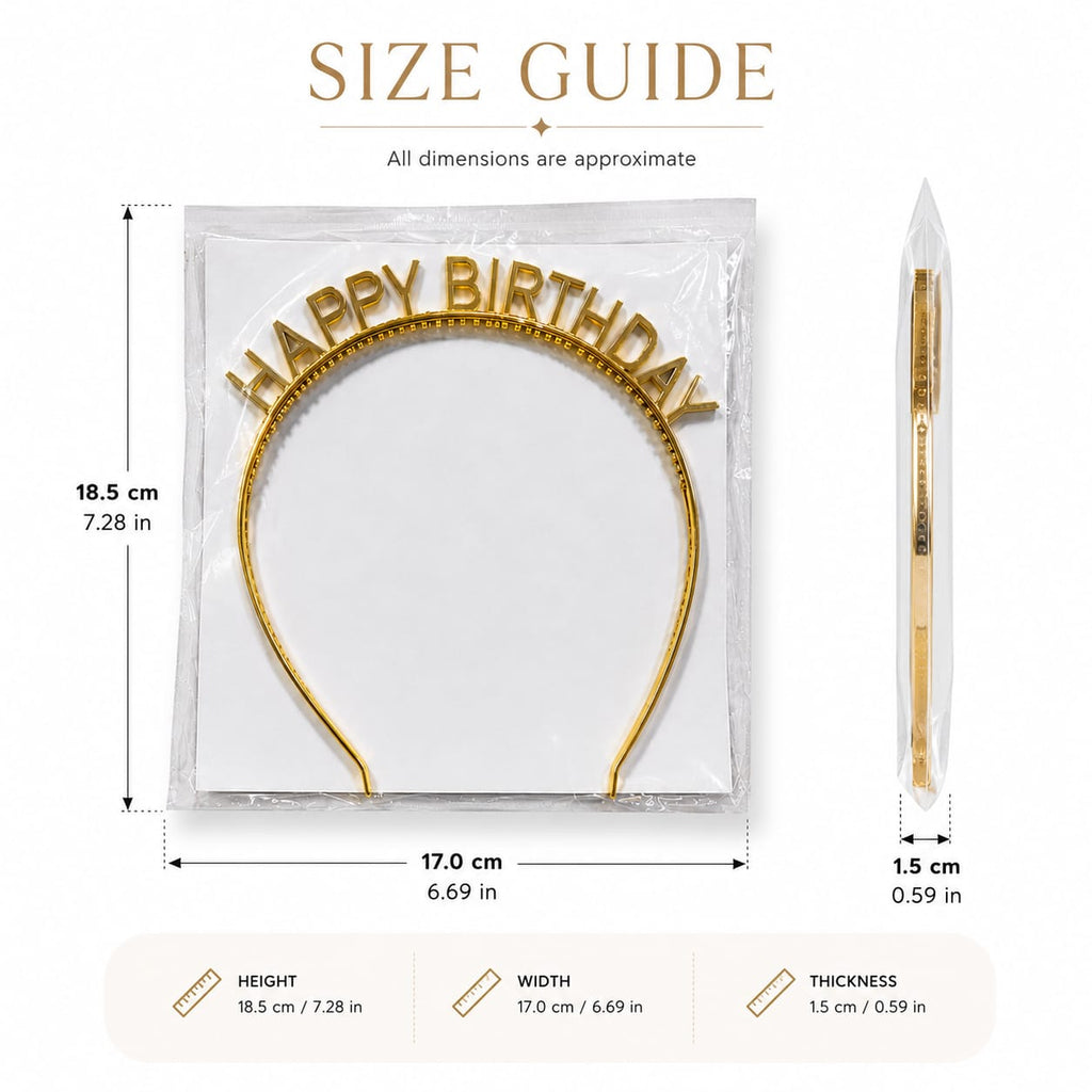 Happy Birthday Gold Tiara Headband | Birthday Crown for Women & Girls | Birthday Party Accessories