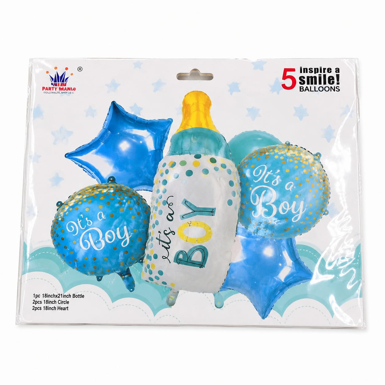 It's a Boy Balloon Set | 5 Pcs Blue Baby Shower Foil Balloons | Boy Theme Decoration | Gender Reveal & Baby Shower Party Supplies