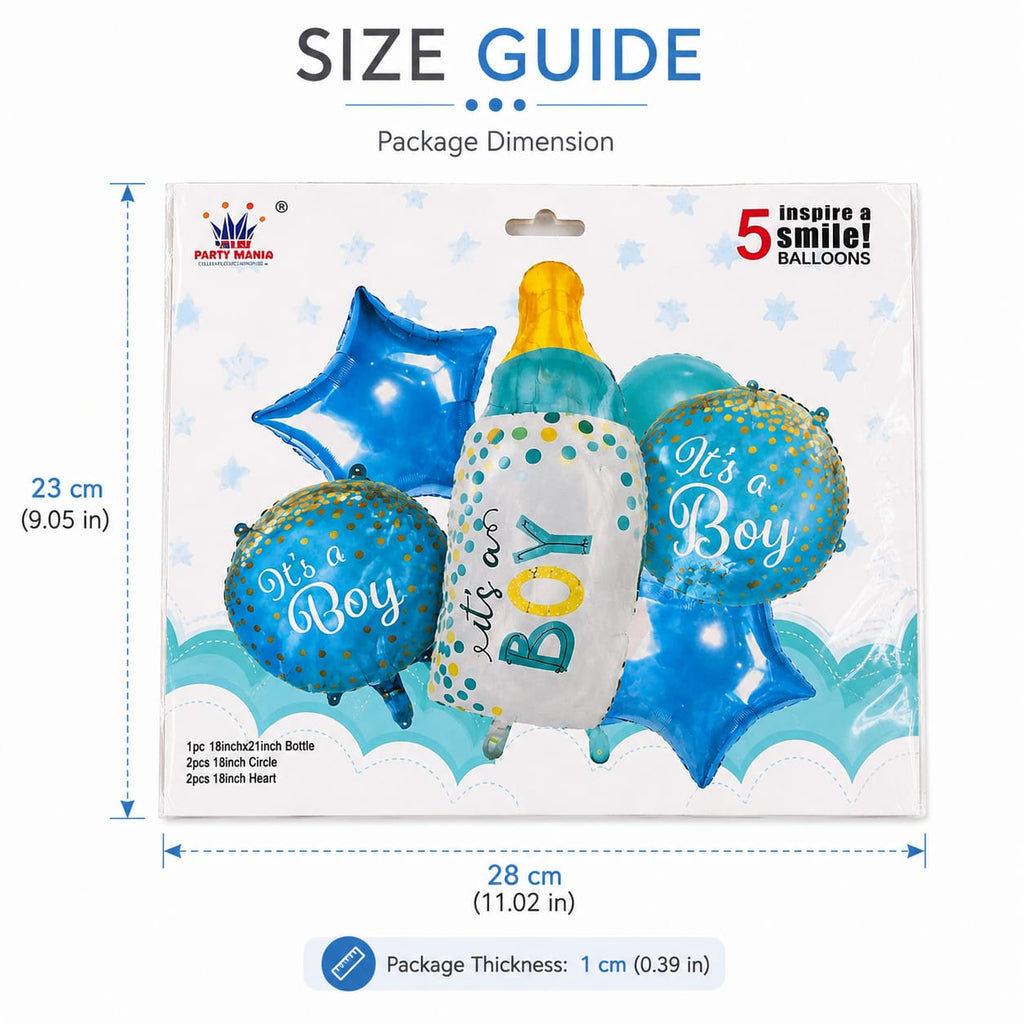 It's a Boy Balloon Set | 5 Pcs Blue Baby Shower Foil Balloons | Boy Theme Decoration | Gender Reveal & Baby Shower Party Supplies