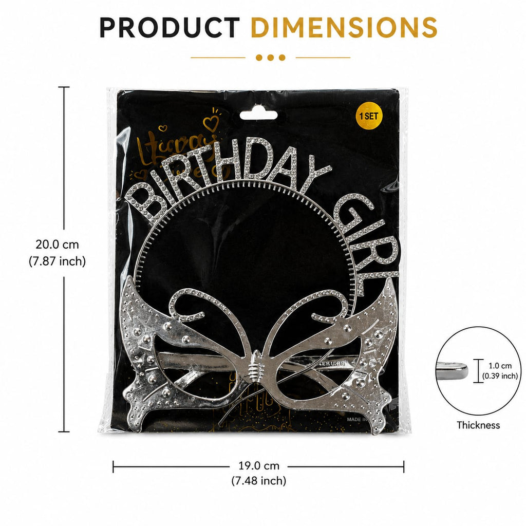 Birthday Girl Tiara & Butterfly Mask Set | Rhinestone Birthday Crown & Party Mask for Girls | 1 Set