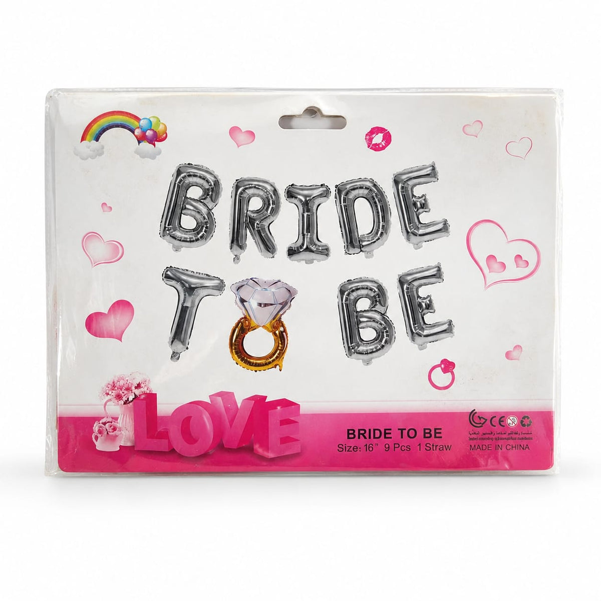 Bride To Be Foil Balloon Set | 9 Pcs Silver Letter Balloons with Ring Design & Straw | Bridal Shower & Bachelorette Party Decoration