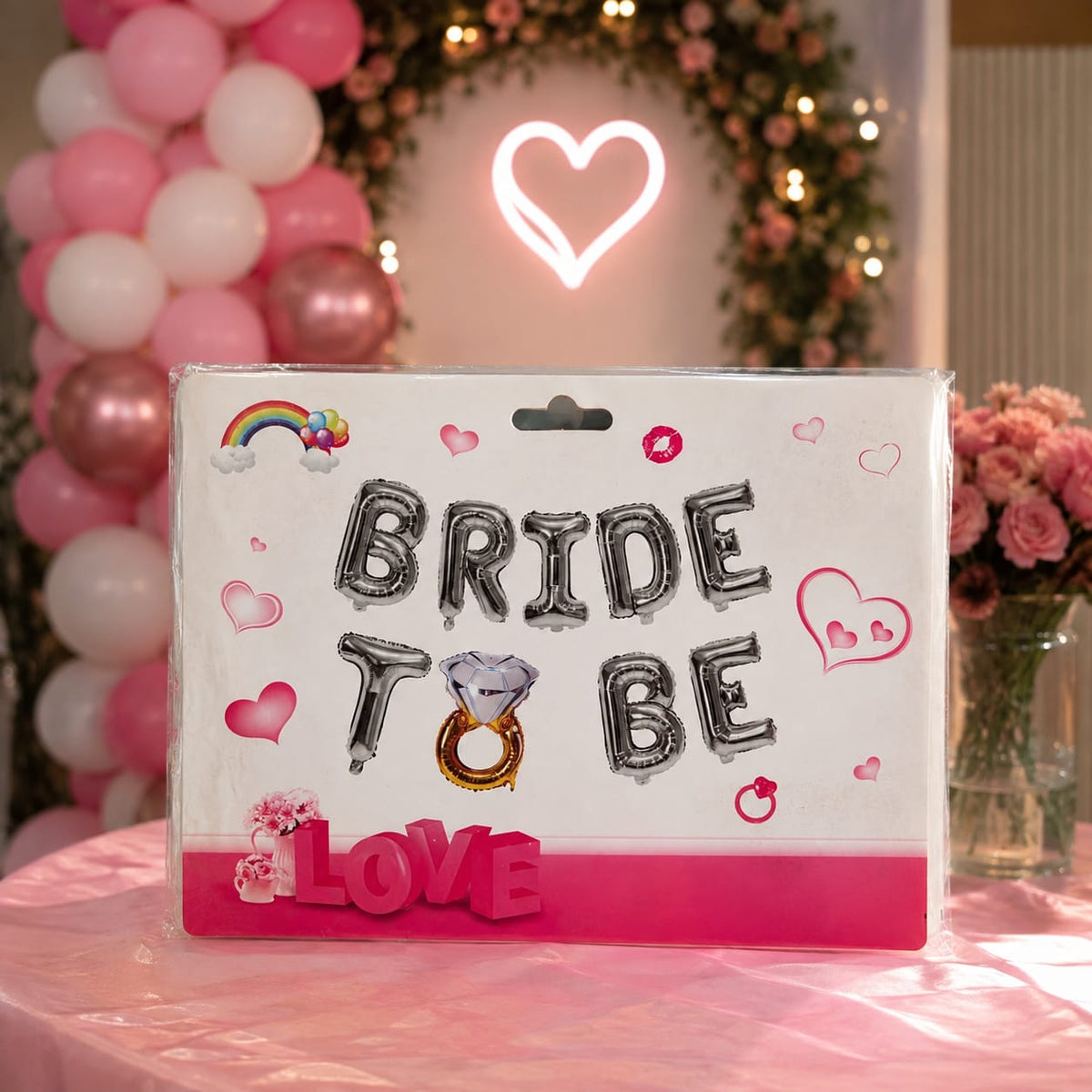 Bride To Be Foil Balloon Set | 9 Pcs Silver Letter Balloons with Ring Design & Straw | Bridal Shower & Bachelorette Party Decoration