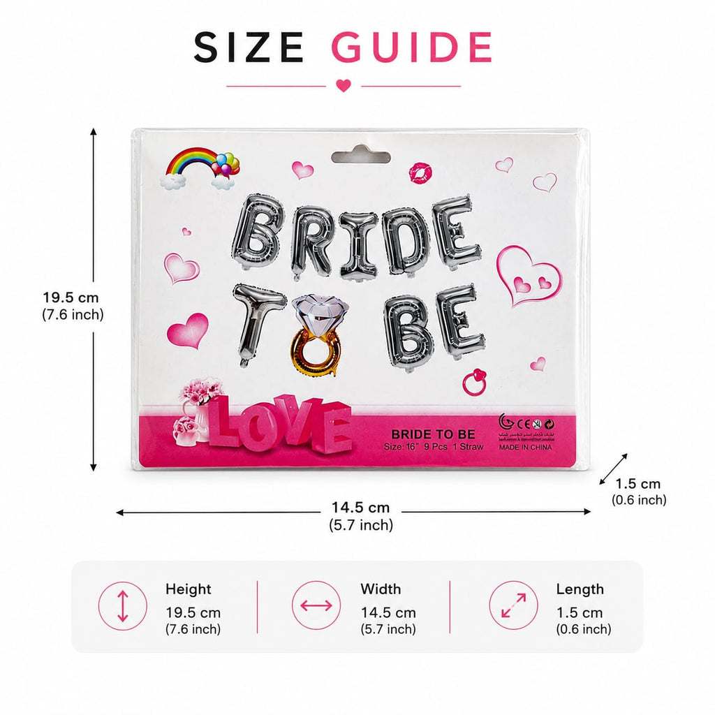Bride To Be Foil Balloon Set | 9 Pcs Silver Letter Balloons with Ring Design & Straw | Bridal Shower & Bachelorette Party Decoration