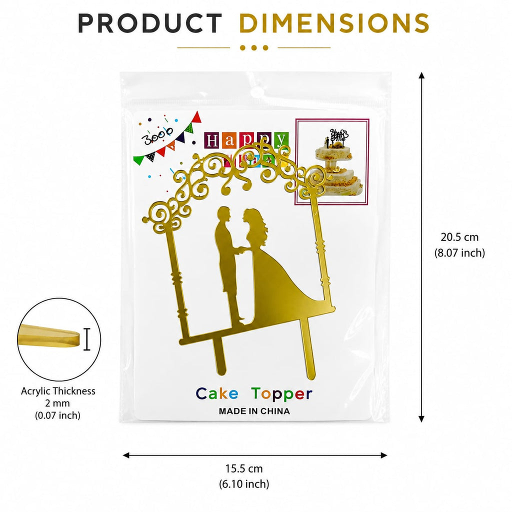Golden Wedding Couple Cake Topper | Bride & Groom Cake Decoration for Wedding, Anniversary & Engagement