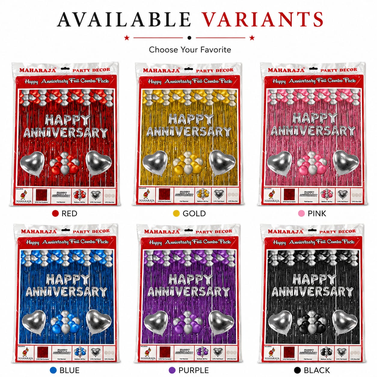 Happy Anniversary Foil Combo Decoration Kit with Red Foil Curtains, Silver Letter Balloons, Heart Foil Balloons & Latex Balloons | Party Decoration Set