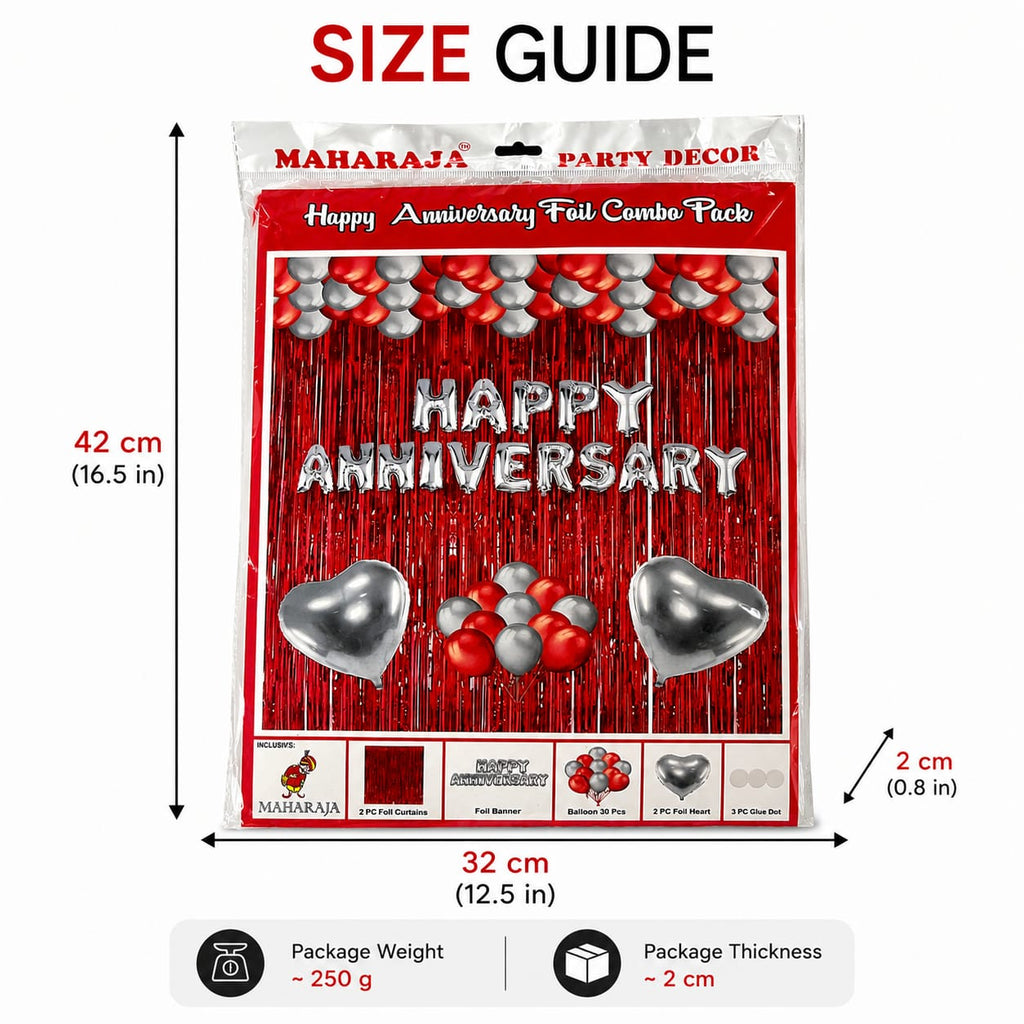 Happy Anniversary Foil Combo Decoration Kit with Red Foil Curtains, Silver Letter Balloons, Heart Foil Balloons & Latex Balloons | Party Decoration Set