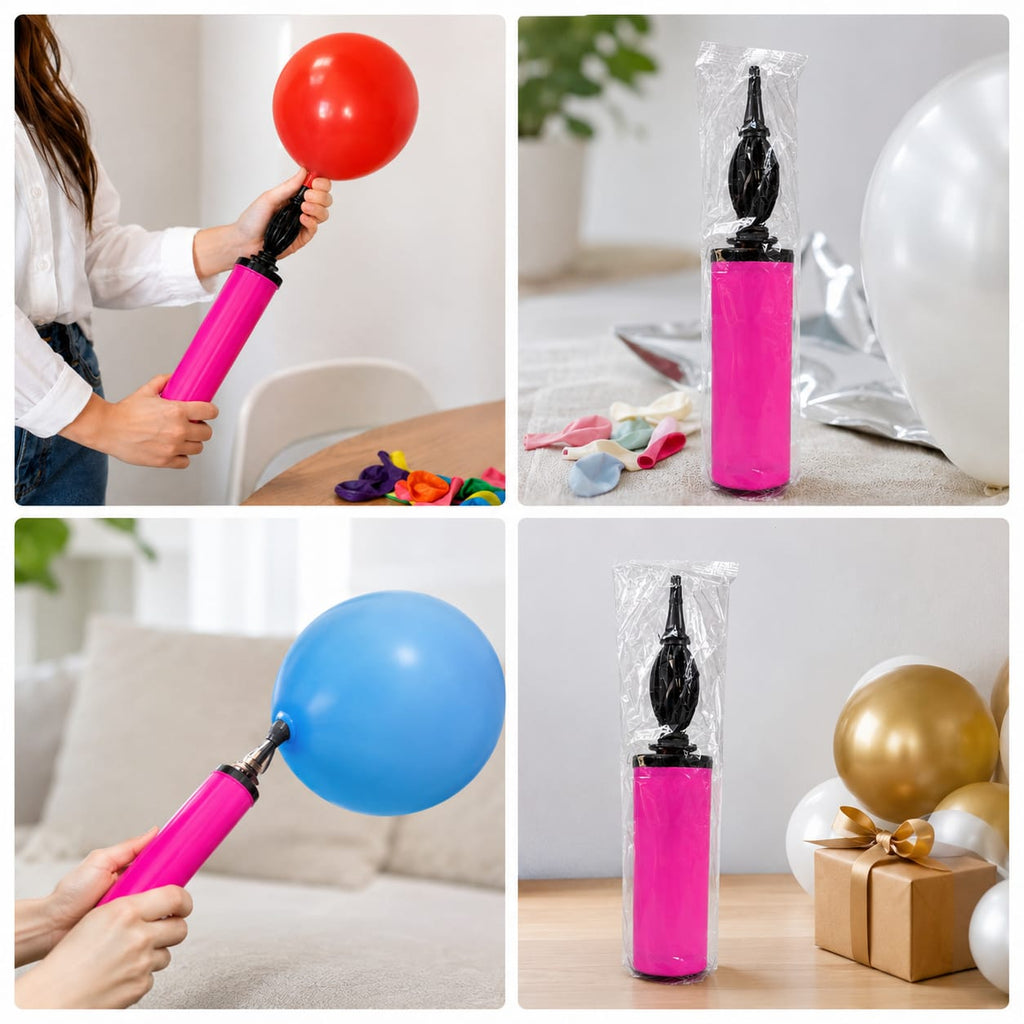 Premium Balloon Hand Pump – Dual Action Air Pump for Latex & Foil Balloons | Portable Balloon Inflator | Pink