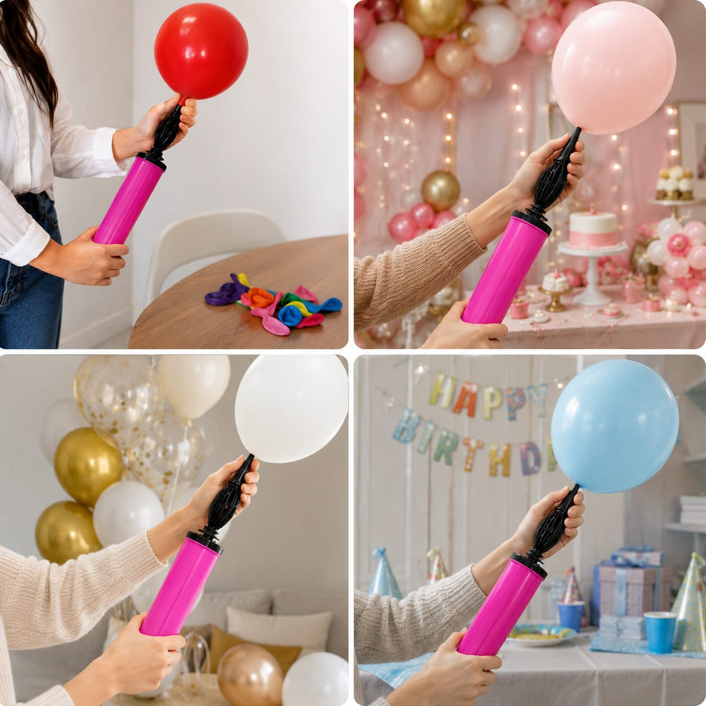 Premium Balloon Hand Pump – Dual Action Air Pump for Latex & Foil Balloons | Portable Balloon Inflator | Pink