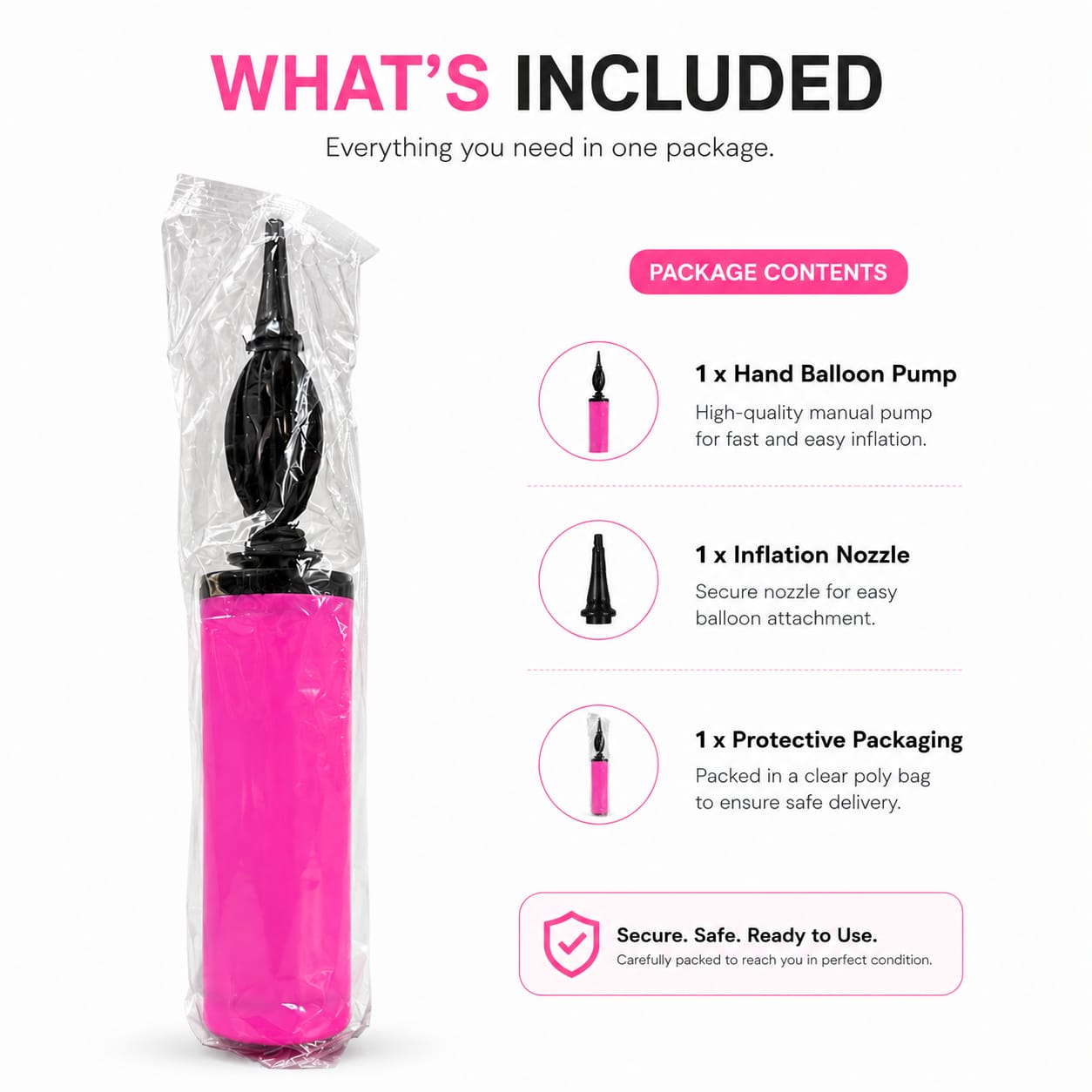 Premium Balloon Hand Pump – Dual Action Air Pump for Latex & Foil Balloons | Portable Balloon Inflator | Pink