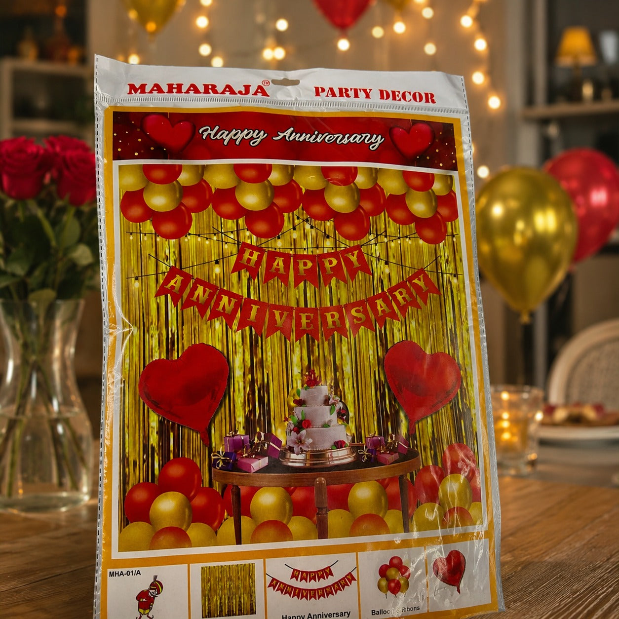 Happy Anniversary Decoration Kit – 60 Balloons, 2 Foil Curtains, Banner & 2 Heart Decorations