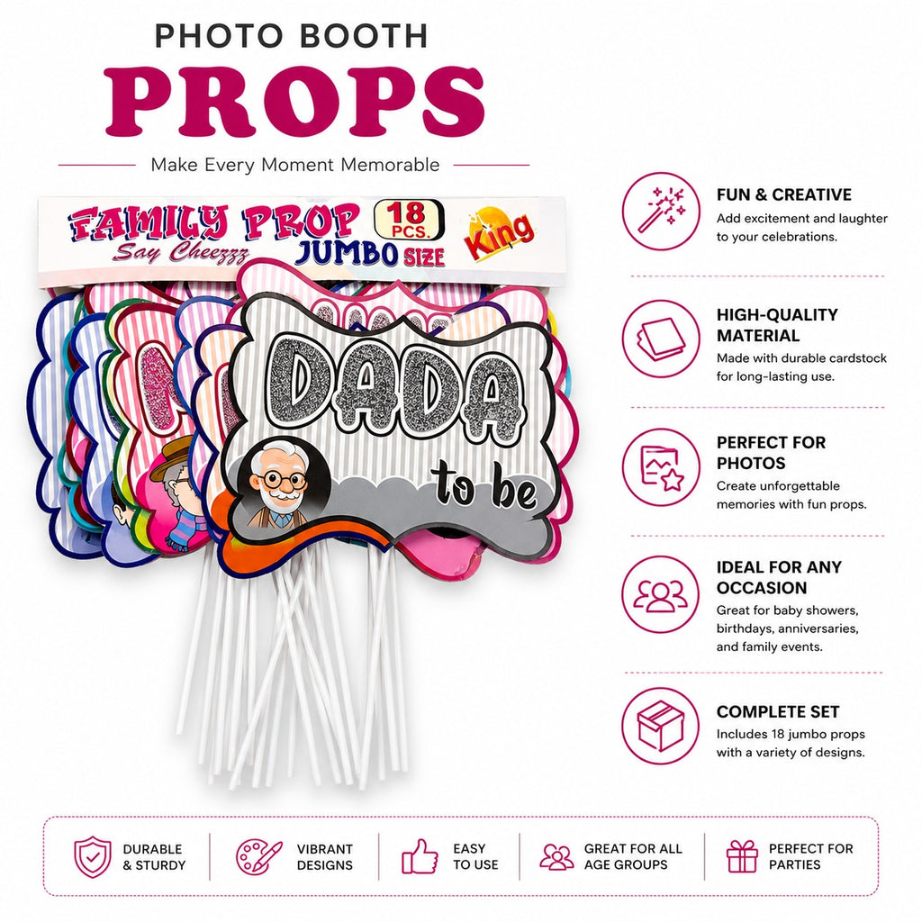 Baby Shower Family Photo Booth Props – 18 Pcs Jumbo Size