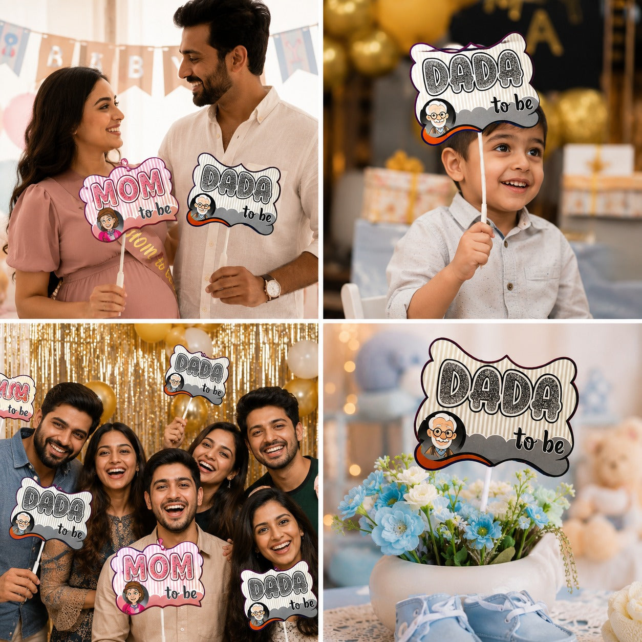 Baby Shower Family Photo Booth Props – 18 Pcs Jumbo Size