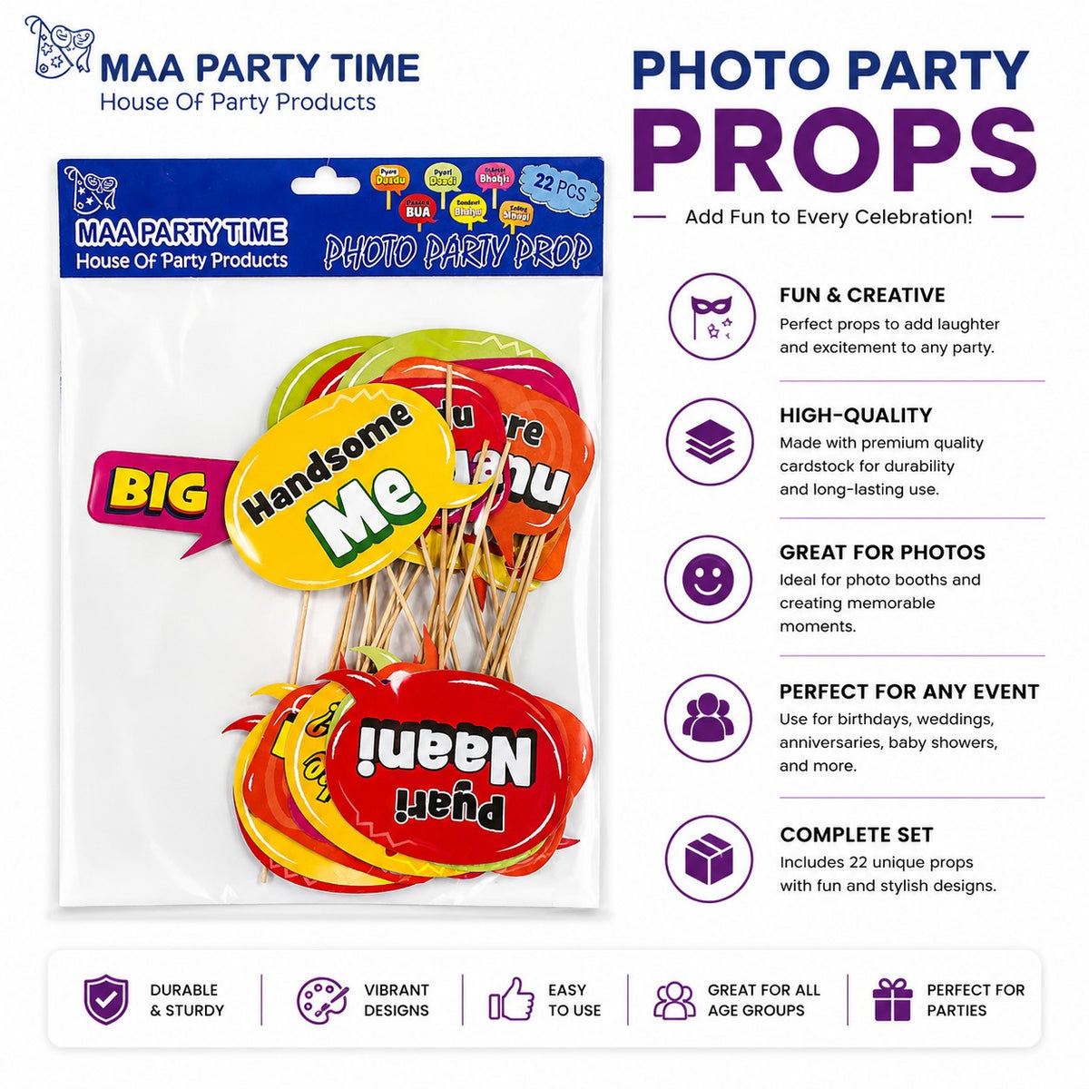 Family Photo Booth Props – 22 Pcs Party Photo Props Set